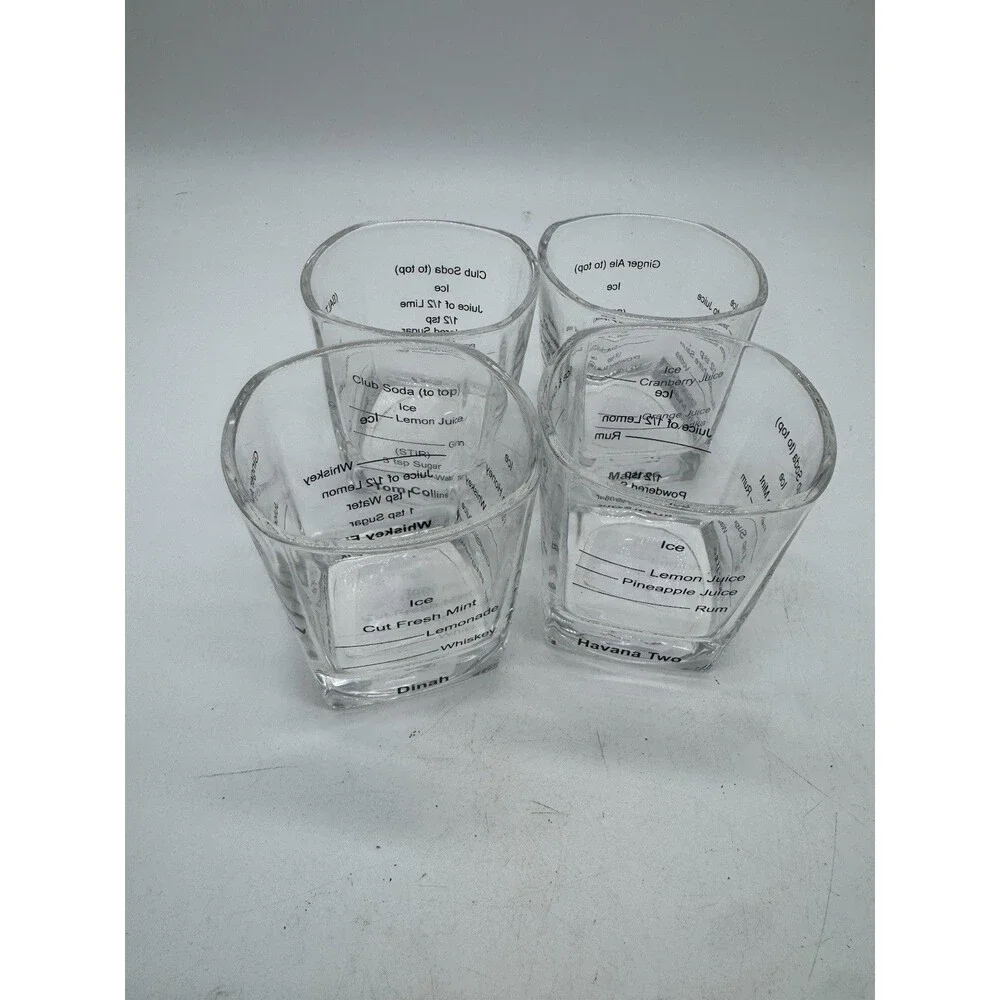 Vintage Bar Glass set of 4 with Recipes Unbranded Clear Glass